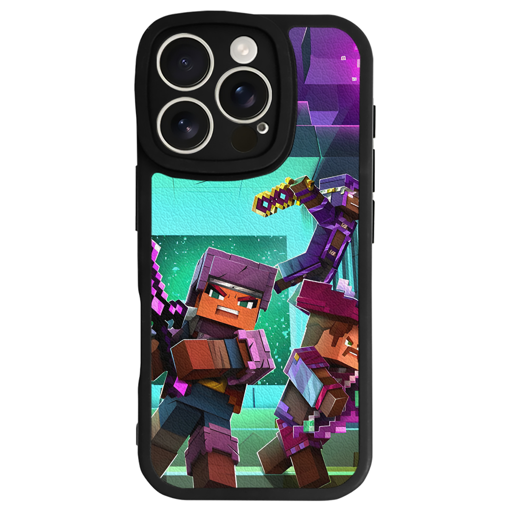 （画像用） マインクラフト ブロックの世界 Minecraft MC Block world 【iPhone 16シリーズ対応】シリコンスマホケース（レザー調） 材質：シリコン